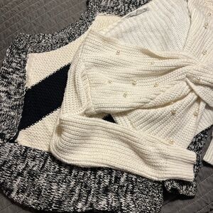 Elegant White and Black Knit Sweater
